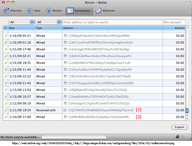 Hal Finney actual Bitcoin wallet, first Bitcoin transaction, first Bitcoins mined