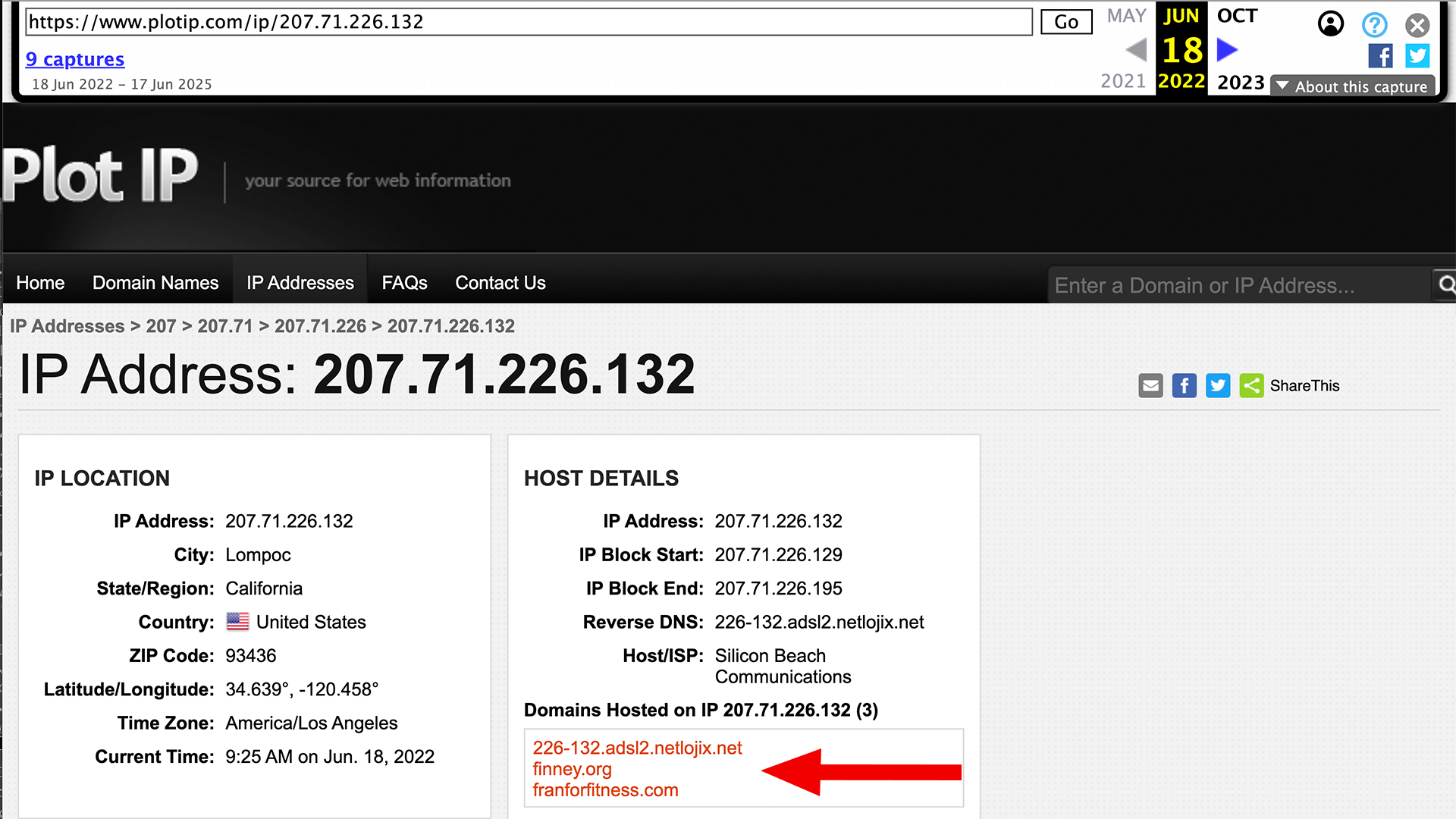 Webarchive snapshot Hal Finney’s real IP address website hosting 207.71.226.132